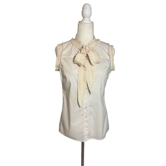 Tory Burch Prudence cream colored sleeveless blouse with ruffles neck tie - 2 - Picture 1 of 9